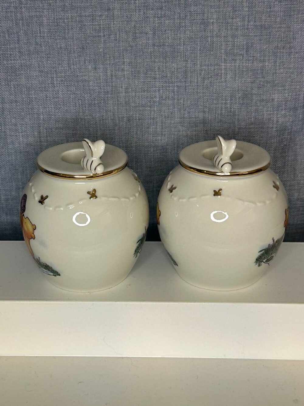 24 kt LENOX WINNIE THE POOH HONEY POT CANDLESTICKS set Disney Classic COA - Picture 6 of 16